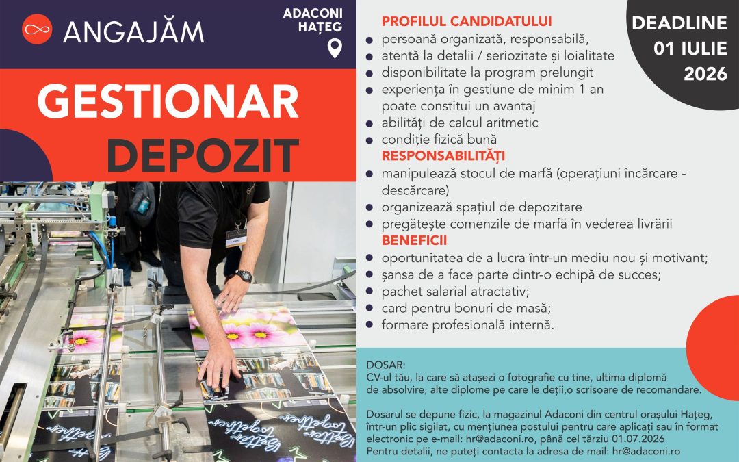 Warehouse Manager Wanted – Adaconi Notebook Factory, Hațeg